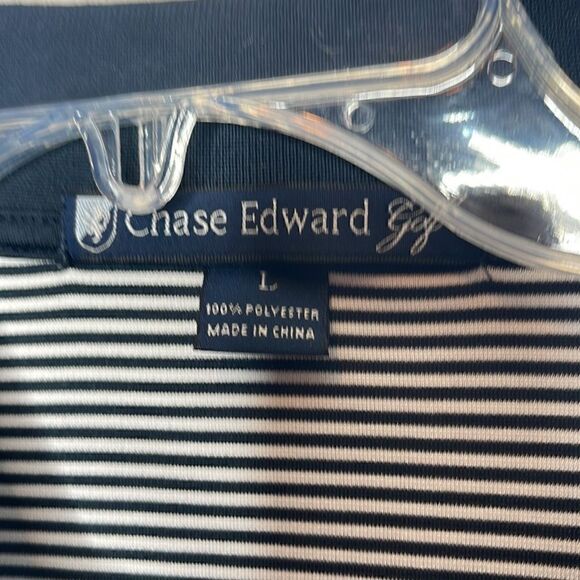 Chase Edward Golf Navy/White Stripe Performance Polo Shirt. Size Large. - Picture 3 of 5